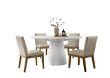 Jasper White 5 Piece 59"W Contemporary Round Dining Table Set with Beige Fabric Chairs