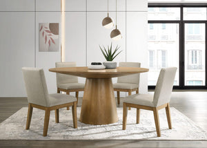 Jasper Driftwood Finish 5 Piece 59"W Contemporary Round Dining Table Set with Beige Fabric Chairs