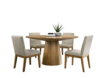 Jasper Driftwood Finish 5 Piece 59"W Contemporary Round Dining Table Set with Beige Fabric Chairs