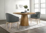 Jasper Driftwood Finish 3 Piece 59"W Round Dining Table Set with Gray Barrel Chairs