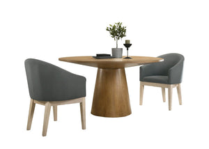 Jasper Driftwood Finish 3 Piece 59"W Round Dining Table Set with Gray Barrel Chairs