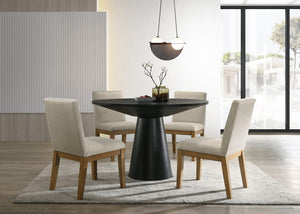 Jasper Ebony Black 5 Piece 47"W Contemporary Round Dining Table Set with Beige Fabric Chairs