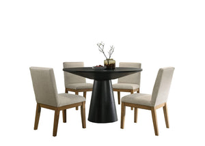 Jasper Ebony Black 5 Piece 47"W Contemporary Round Dining Table Set with Beige Fabric Chairs