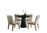 Jasper Ebony Black 5 Piece 47"W Contemporary Round Dining Table Set with Beige Fabric Chairs