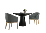 Jasper Ebony Black 3 Piece 47"W Round Dining Table Set with Gray Barrel Chairs