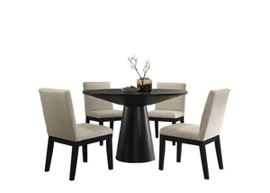 Jasper Ebony Black 5 Piece 47"W Contemporary Round Dining Table Set with Black Finish Chairs