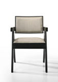 Jasper 21"W Set of 2 Ebony Black Dining Arm Chairs with Beige Upholstered Seat