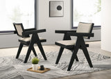 Jasper 21"W Set of 2 Ebony Black Dining Arm Chairs with Beige Upholstered Seat