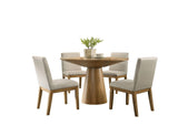 Jasper Driftwood Finish 5 Piece 47"W Contemporary Round Dining Table Set with Beige Fabric Chairs