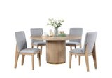 Caspian 5 Piece 59"W Round Oak Finish Dining Table Set with Gray Chairs