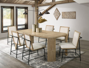 Magnus 66"W Oak Finish Extendable Rectangular Dining Table Set with Cream Color Upholstered Chairs