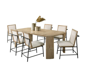 Magnus 66"W Oak Finish Extendable Rectangular Dining Table Set with Cream Color Upholstered Chairs