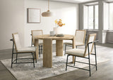 Bowen Oak Finish 47"W Round Dining Table Set with Cream Color Upholstered Chairs