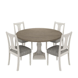 Tannen 59"W Round White and Gray 5-Pc Dining Table Set