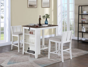 Graham 36"W 3-Piece White Finish Small Space Counter Height Dining Table with Shelves and 2 Chairs