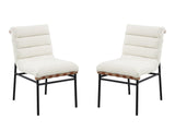 Lahni White Boucle Fabric Set of 2 Dining Chair with Black Iron Legs