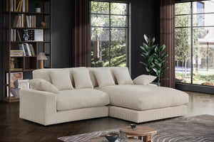 Mystic 105"W Beige Corduroy Reversible Sectional Sofa Chaise