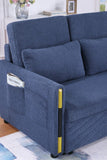 Percy 55.5"W Navy Teddy Velvet Sleeper Loveseat with Dual-Pull Sleeper Design