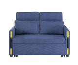 Percy 55.5"W Navy Teddy Velvet Sleeper Loveseat with Dual-Pull Sleeper Design