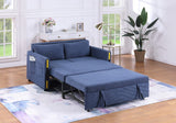 Percy 55.5"W Navy Teddy Velvet Sleeper Loveseat with Dual-Pull Sleeper Design