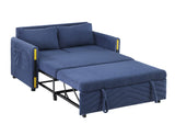 Percy 55.5"W Navy Teddy Velvet Sleeper Loveseat with Dual-Pull Sleeper Design