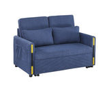 Percy 55.5"W Navy Teddy Velvet Sleeper Loveseat with Dual-Pull Sleeper Design