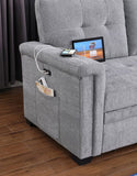 Ashlyn 83.5"W Light Gray Chenille Reversible Sleeper Sectional Sofa with Storage Chaise, Charging Ports, Side Pockets