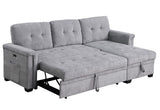 Ashlyn 83.5"W Light Gray Chenille Reversible Sleeper Sectional Sofa with Storage Chaise, Charging Ports, Side Pockets