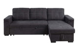 Toby 95"W Black Woven Fabric Reversible Sleeper Sectional Sofa with Storage Chaise Cup Holder Charging Ports and Pockets