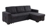 Toby 95"W Black Woven Fabric Reversible Sleeper Sectional Sofa with Storage Chaise Cup Holder Charging Ports and Pockets