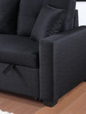 Francine 81"W Black Linen Reversible Sleeper Sectional Sofa with Storage Chaise