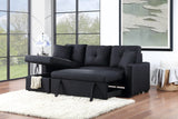 Francine 81"W Black Linen Reversible Sleeper Sectional Sofa with Storage Chaise