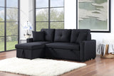 Francine 81"W Black Linen Reversible Sleeper Sectional Sofa with Storage Chaise