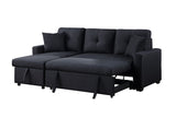 Francine 81"W Black Linen Reversible Sleeper Sectional Sofa with Storage Chaise