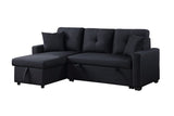 Francine 81"W Black Linen Reversible Sleeper Sectional Sofa with Storage Chaise