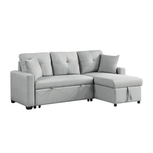 Francine 81"W Gray Linen Reversible Sleeper Sectional Sofa with Storage Chaise