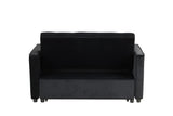 Maeve 53.5"W Black Velvet Convertible Sleeper Loveseat with Tufting and Side Pocket