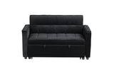 Maeve 53.5"W Black Velvet Convertible Sleeper Loveseat with Tufting and Side Pocket