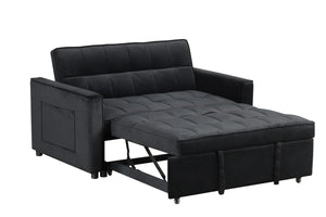 Maeve 53.5"W Black Velvet Convertible Sleeper Loveseat with Tufting and Side Pocket