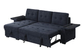 Ashlyn II 84"W Dark Gray Woven Fabric Reversible Sleeper Sectional Sofa with Storage Chaise, Storage Arm, Cup Holder, Charging Ports, Side Pockets, and Pocket Coil Seating