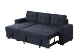 Ashlyn II 84"W Dark Gray Woven Fabric Reversible Sleeper Sectional Sofa with Storage Chaise, Storage Arm, Cup Holder, Charging Ports, Side Pockets, and Pocket Coil Seating