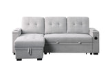 Ashlyn II 84"W Gray Woven Fabric Reversible Sleeper Sectional Sofa with Storage Chaise, Storage Arm, Cup Holder, Charging Ports, Side Pockets, and Pocket Coil Seating