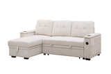 Ashlyn II 84"W Beige Woven Fabric Reversible Sleeper Sectional Sofa with Storage Chaise, Storage Arm, Cup Holder, Charging Ports,  Side Pockets, and Pocket Coil Seating