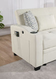 Bennett 71"W Beige Fabric Convertible Sleeper Loveseat with USB Charger and Cupholders