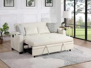 Bennett 71"W Beige Fabric Convertible Sleeper Loveseat with USB Charger and Cupholders