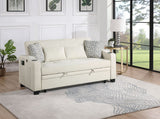 Bennett 71"W Beige Fabric Convertible Sleeper Loveseat with USB Charger and Cupholders