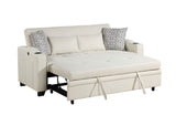 Bennett 71"W Beige Fabric Convertible Sleeper Loveseat with USB Charger and Cupholders