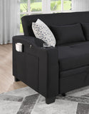 Bennett 71"W Black Fabric Convertible Sleeper Loveseat with USB Charger and Cupholders