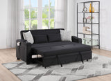 Bennett 71"W Black Fabric Convertible Sleeper Loveseat with USB Charger and Cupholders