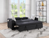 Bennett 71"W Black Fabric Convertible Sleeper Loveseat with USB Charger and Cupholders